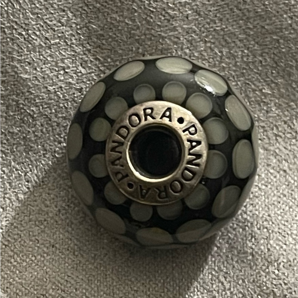 Free shipping-Authentic Pandora Grey Dotted XL Murano Glass Charm ,